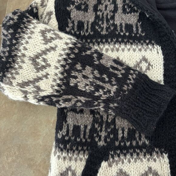 Hand Knitted 100% Wool Hooded Jacket Size Small Hoodie Nepal Lined Boho Zip - Picture 2 of 8